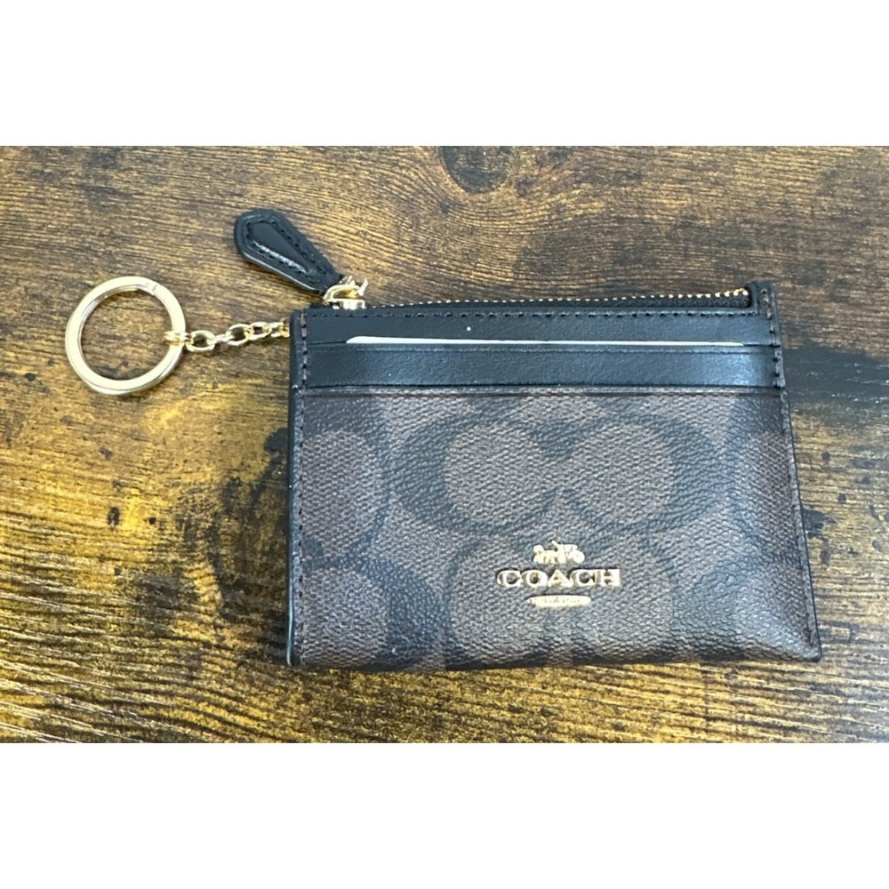 NEW Coach Signature 88208 Mini Skinny Id Case Crossgrain Leather Brown Black